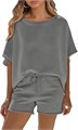 Летний женский комплект Fisoew из 2 предметов: оверсайз футболка с коротким рукавом и тренировочные шорты 11259363