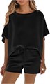 Летний женский комплект Fisoew из 2 предметов: оверсайз футболка с коротким рукавом и тренировочные шорты 11259363