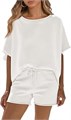 Летний женский комплект Fisoew из 2 предметов: оверсайз футболка с коротким рукавом и тренировочные шорты 11259363