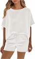 Летний женский комплект Fisoew из 2 предметов: оверсайз футболка с коротким рукавом и тренировочные шорты 11259363