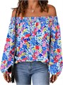 Летний лонгслив Kirundo с открытыми плечами для женщин 2025 – цветочная бохо-блузка для вечернего выхода 11280747