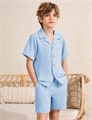 Летний двухцветный комплект для мальчиков Flygo: рубашка с коротким рукавом и шорты из текстурированной ткани для отпуска 11264723