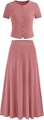 Prettygarden Женский летний комплект из 2-х частей: топ с коротким рукавом и макси-юбка, комфортный трикотаж 11279847