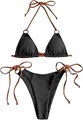 Женский купальник Zaful с треугольным верхом, ребристой тканью, завязками и танга-нижней частью 11309939
