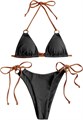 Женский купальник Zaful с треугольным верхом, ребристой тканью, завязками и танга-нижней частью 11309939