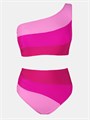 Женский раздельный купальник с высоким поясом и асимметричным верхом в стиле цветового блока CUPSHE, 82% полиэстер 11262267