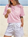 Женская футболка Fisoew оверсайз с коротким рукавом и карманами для комфорта на отдыхе 11270202