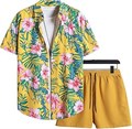Мужской летний комплект Gorglitter: гавайская рубашка с коротким рукавом и шорты для пляжа, 100% полиэстер 11271553