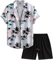 Мужской летний комплект Gorglitter: гавайская рубашка с коротким рукавом и шорты для пляжа, 100% полиэстер 11271553