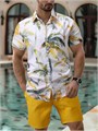 Мужской летний комплект Gorglitter: гавайская рубашка с коротким рукавом и шорты для пляжа, 100% полиэстер 11271553