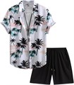 Мужской летний комплект Gorglitter: гавайская рубашка с коротким рукавом и шорты для пляжа, 100% полиэстер 11271553