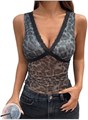 Женский летний топ SOLY HUX с леопардовым принтом, кружевом, V-образным вырезом и без рукавов 11309337