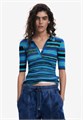 Футболка Desigual с полосатым принтом, воротником-поло и застёжкой на кнопки, 3/4 рукава, EcoVero вискоза 11267202
