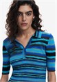 Футболка Desigual с полосатым принтом, воротником-поло и застёжкой на кнопки, 3/4 рукава, EcoVero вискоза 11267202