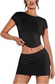 Стильный молодёжный комплект из двух предметов Milumia с кроп-топом и облегающей мини-юбкой, 94% полиэстер 11300429