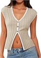 Женские стильные топы из рифлёной пряжи Cicy Bell на пуговицах, без рукавов, идеально для лета 2025 года 11308119