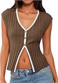 Женские стильные топы из рифлёной пряжи Cicy Bell на пуговицах, без рукавов, идеально для лета 2025 года 11308119