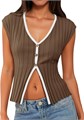 Женские стильные топы из рифлёной пряжи Cicy Bell на пуговицах, без рукавов, идеально для лета 2025 года 11308119