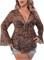 Блуза для полных женщин от Gorglitter с рукавами из сетки, завязкой спереди и принтом в стиле пейсли 70-х годов 11278281