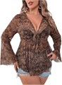 Блуза для полных женщин от Gorglitter с рукавами из сетки, завязкой спереди и принтом в стиле пейсли 70-х годов 11278281