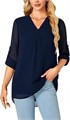 Женская осенняя блузка LYANER с V-образным вырезом и рукавами 3/4, двойным слоем, шифоновая туника 11269773