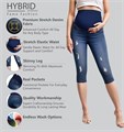 Узкие капри для беременных Hybrid &amp, Company из стретч-денима с высокой талией, комфортные и стильные, 70% хлопок 10023108