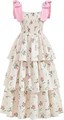 Элегантное многослойное миди платье для девочек Verdusa с цветочным принтом, без рукавов, летнее 11244610