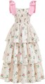 Элегантное многослойное миди платье для девочек Verdusa с цветочным принтом, без рукавов, летнее 11244610