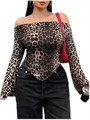 Лонгслив Verdusa с леопардовым принтом и рукавами-фонариками для полных женщин, 95% полиэстер 11242721