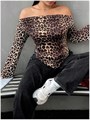 Лонгслив Verdusa с леопардовым принтом и рукавами-фонариками для полных женщин, 95% полиэстер 11242721