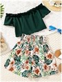 Летний комплект для девочек SOLY HUX из 2 предметов: футболка с цветочным принтом и шорты, 95% полиэстер 11301609