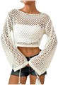 Женский ажурный укороченный свитер Gorglitter с расклешёнными рукавами и лодочным вырезом 11276972