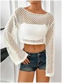Женский ажурный укороченный свитер Gorglitter с расклешёнными рукавами и лодочным вырезом 11276972