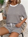Комплект из двух предметов от Verdusa: полосатая футболка с коротким рукавом и шорты, идеален для отдыха и повседневной носки 11305891