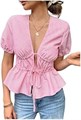Блузка Gorglitter в полоску с завязывающимся бантом и короткими рукавами, для повседневного стиля 2025 11277372