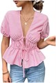 Блузка Gorglitter в полоску с завязывающимся бантом и короткими рукавами, для повседневного стиля 2025 11277372