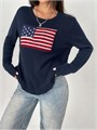 Женский акриловый джемпер лонгслив с круглым вырезом и американским флагом от GORGLITTER 11271105