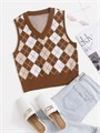 Акриловый свитер-жилет Floerns с ромбовидным узором и V-образным вырезом, без рукавов 11299874