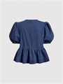 Джинсовая блуза GORGLITTER с передними завязками, короткими рукавами, рюшами и баской для женщин 11275154