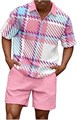 Мужской спортивный комплект Floerns: клетчатая рубашка с коротким рукавом на молнии и шорты 11265091