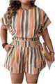 Блуза Floerns с короткими рукавами долман и полосатыми шортами больших размеров 11313989