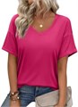 Женская футболка Zeagoo ярко-розовая с короткими рукавами и V-образным вырезом, свободного кроя, размер 2XL 11274729