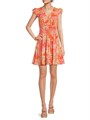 Мини-платье с принтом от Vince Camuto, V-образным вырезом, многослойными рукавами и эластичной талией 11025895