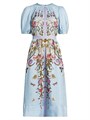 Платье миди с цветочным принтом из шелка и льна Teri Jon с пышными рукавами, 55% шелк, 45% лен 11030099