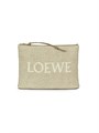 Loewe Сумочка с логотипом из льна и хлопка, прямоугольная, с ремешком на запястье и двумя карманами 11008919