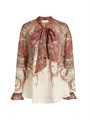 Блуза Rhiannon с завязкой на шее от Zimmermann, лонгслив, стойка, вырез на ключицах, 100% рами, стильный принт Paisley 11008352