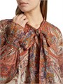 Блуза Rhiannon с завязкой на шее от Zimmermann, лонгслив, стойка, вырез на ключицах, 100% рами, стильный принт Paisley 11008352