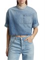 Twp Джинсовая кроп-топ Ex T с украшенным стойким воротником и короткими рукавами, 100% хлопок, США 11022708