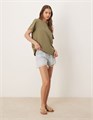 Футболка ASOS DESIGN с необработанными краями и свободным кроем, коротким рукавом, из хлопка, светло-хаки 10041504