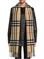 Burberry Шарф из 100% кашемира с крупным клетчатым узором и бахромой, размер 52 см x 200 см 11022483